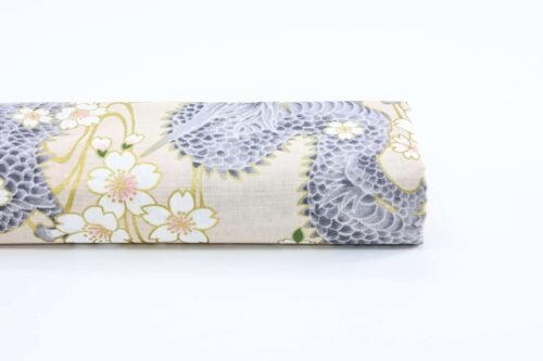 Japanese fabric golden Dragon and Sakura cream background