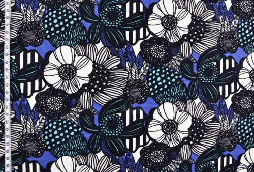 Canvas large flowers in royal blue and turquoise retro style