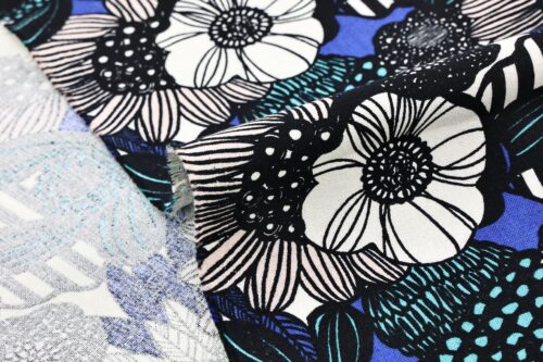 Canvas large flowers in royal blue and turquoise retro style