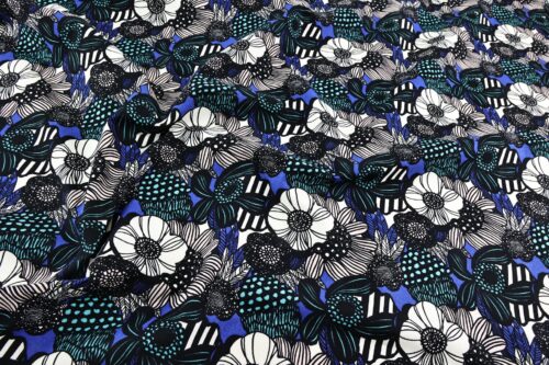 Canvas large flowers in royal blue and turquoise retro style
