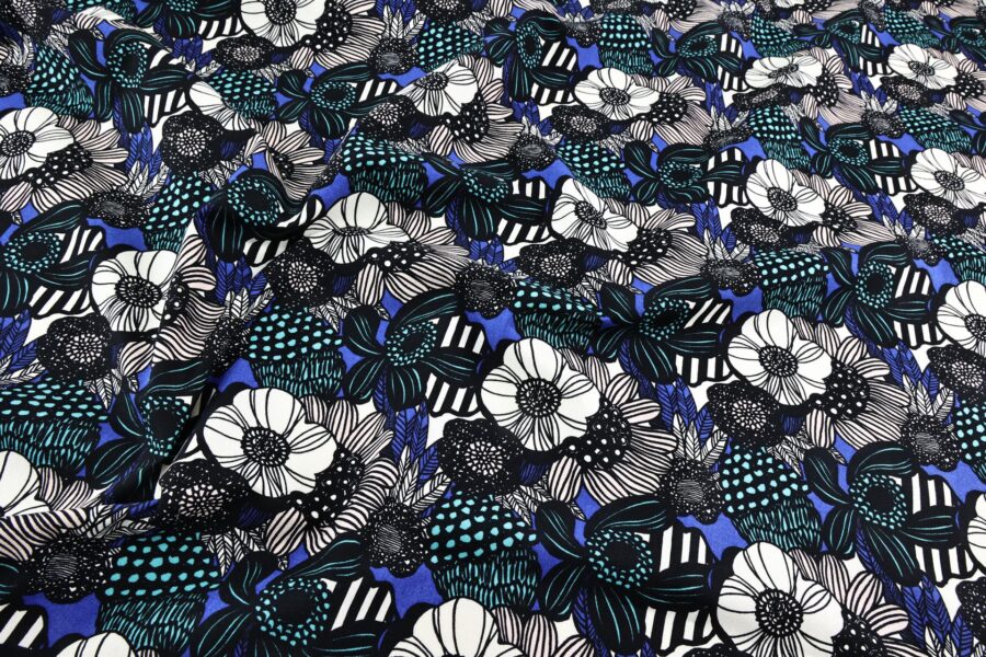 Canvas large flowers in royal blue and turquoise retro style