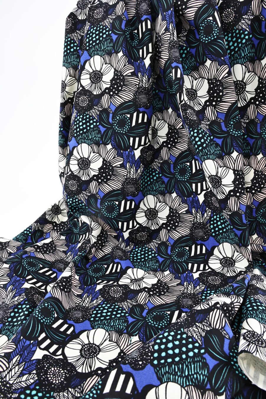 Canvas large flowers in royal blue and turquoise retro style