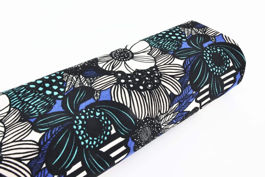 Canvas large flowers in royal blue and turquoise retro style