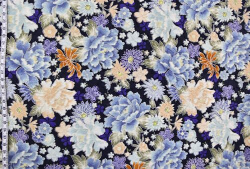 Japanese Jacquard fabric blue-dyed with floral bloom