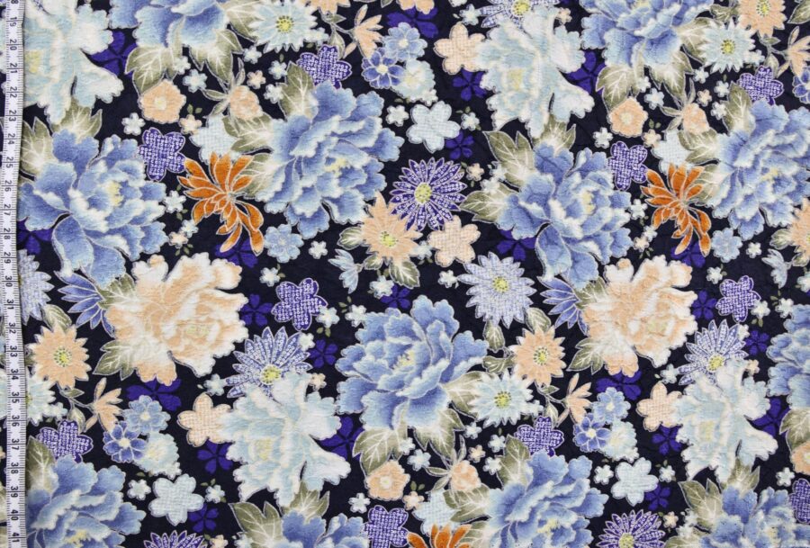 Japanese Jacquard fabric blue-dyed with floral bloom