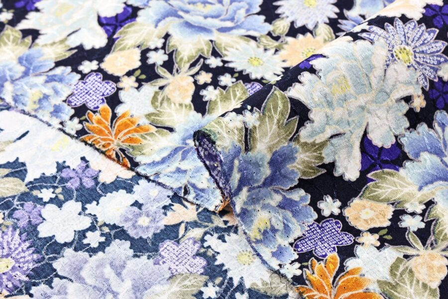 Japanese Jacquard fabric blue-dyed with floral bloom
