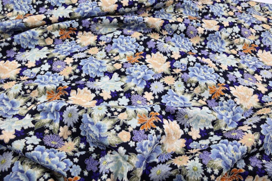 Japanese Jacquard fabric blue-dyed with floral bloom