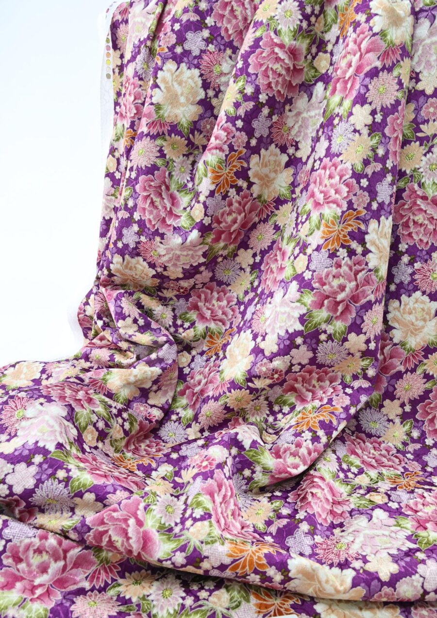 Japanese Jacquard fabric purple-dyed with floral bloom