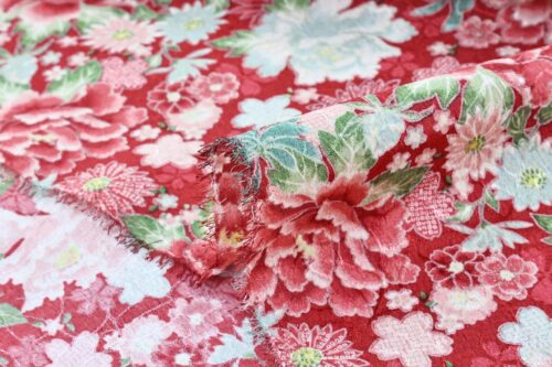 Japanese Jacquard fabric red-dyed with floral bloom