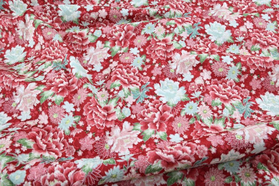 Japanese Jacquard fabric red-dyed with floral bloom