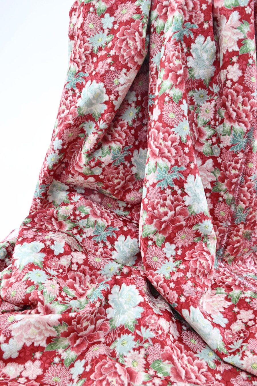 Japanese Jacquard fabric red-dyed with floral bloom