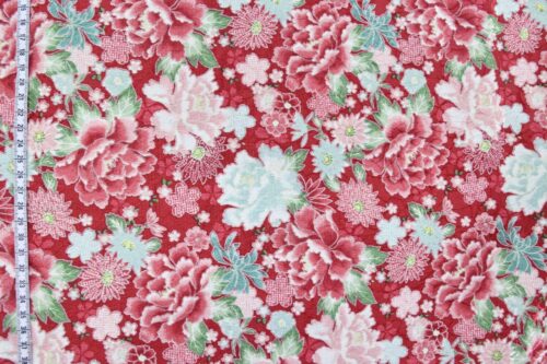 Japanese Jacquard fabric red-dyed with floral bloom
