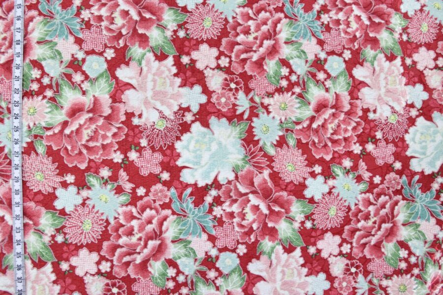 Japanese Jacquard fabric red-dyed with floral bloom