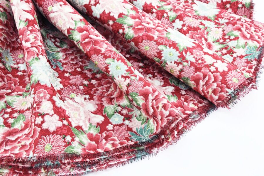 Japanese Jacquard fabric red-dyed with floral bloom