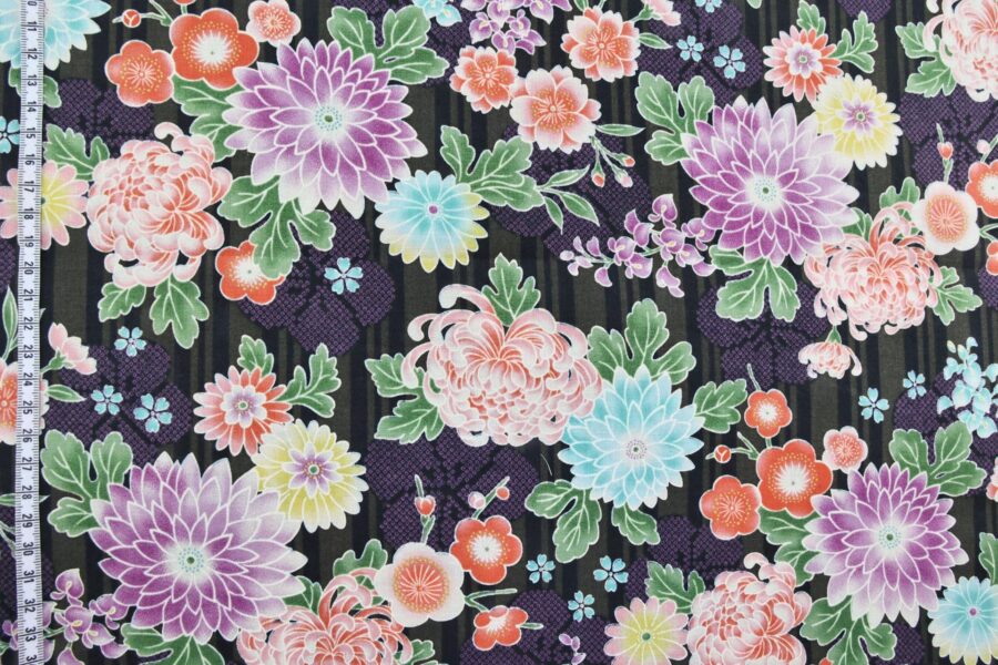 Japanese fabric with floral brilliance on black