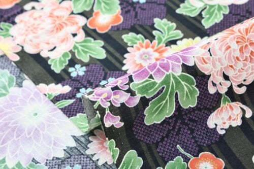 Japanese fabric with floral brilliance on black