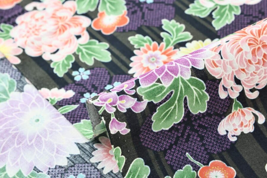 Japanese fabric with floral brilliance on black