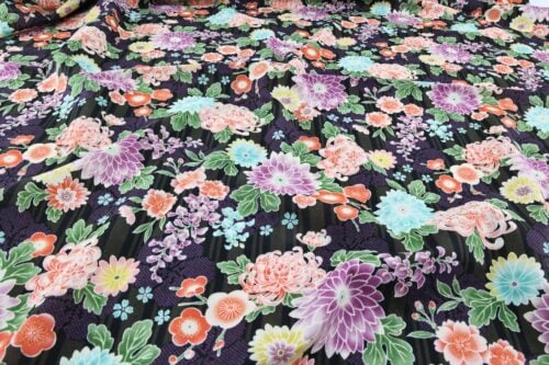 Japanese fabric with floral brilliance on black