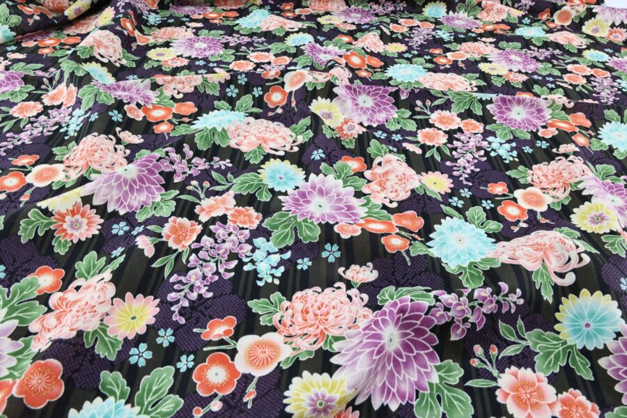Japanese fabric with floral brilliance on black