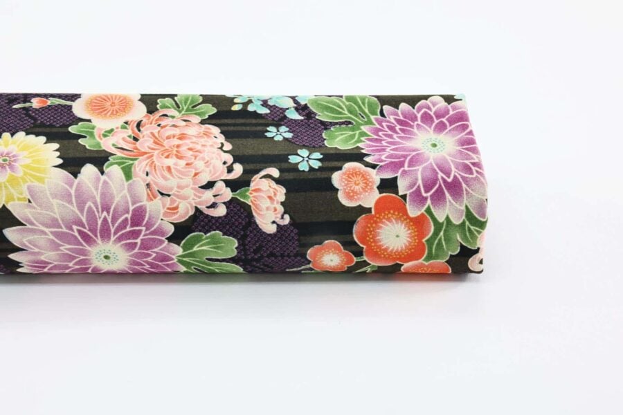 Japanese fabric with floral brilliance on black