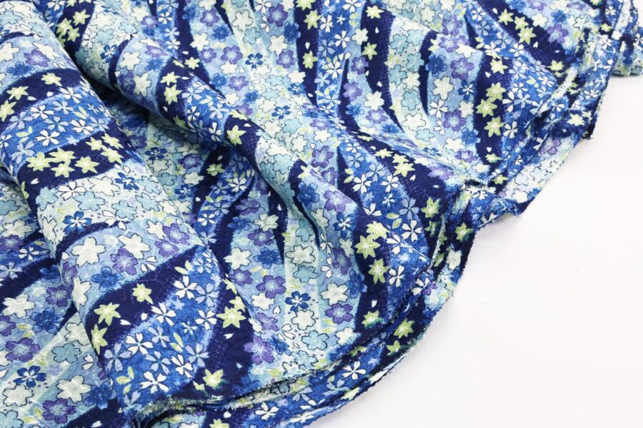 Japanese jacquard Fabric Sakura and Noshi blue