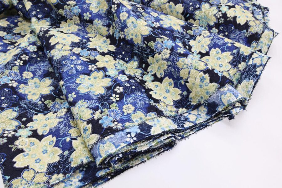 Japanese jacquard fabric blue Sakura Kanoko
