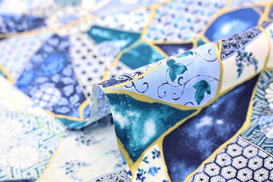 Japanese fabric Kintsugi inspired blue color