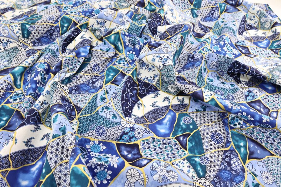 Japanese fabric Kintsugi inspired blue color