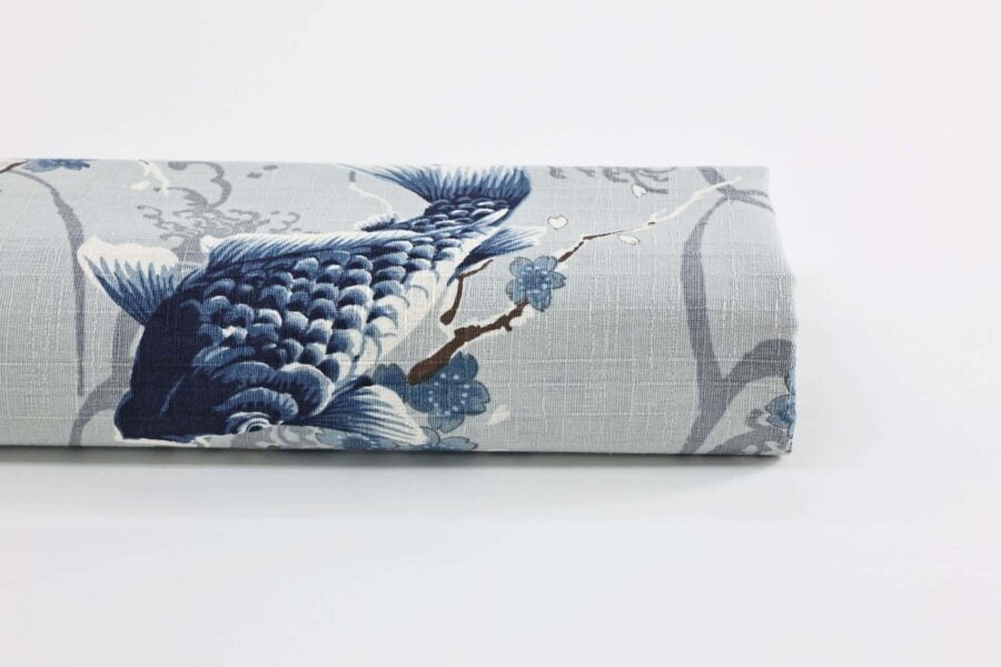 Japanese fabric carps with Sakura on grey background