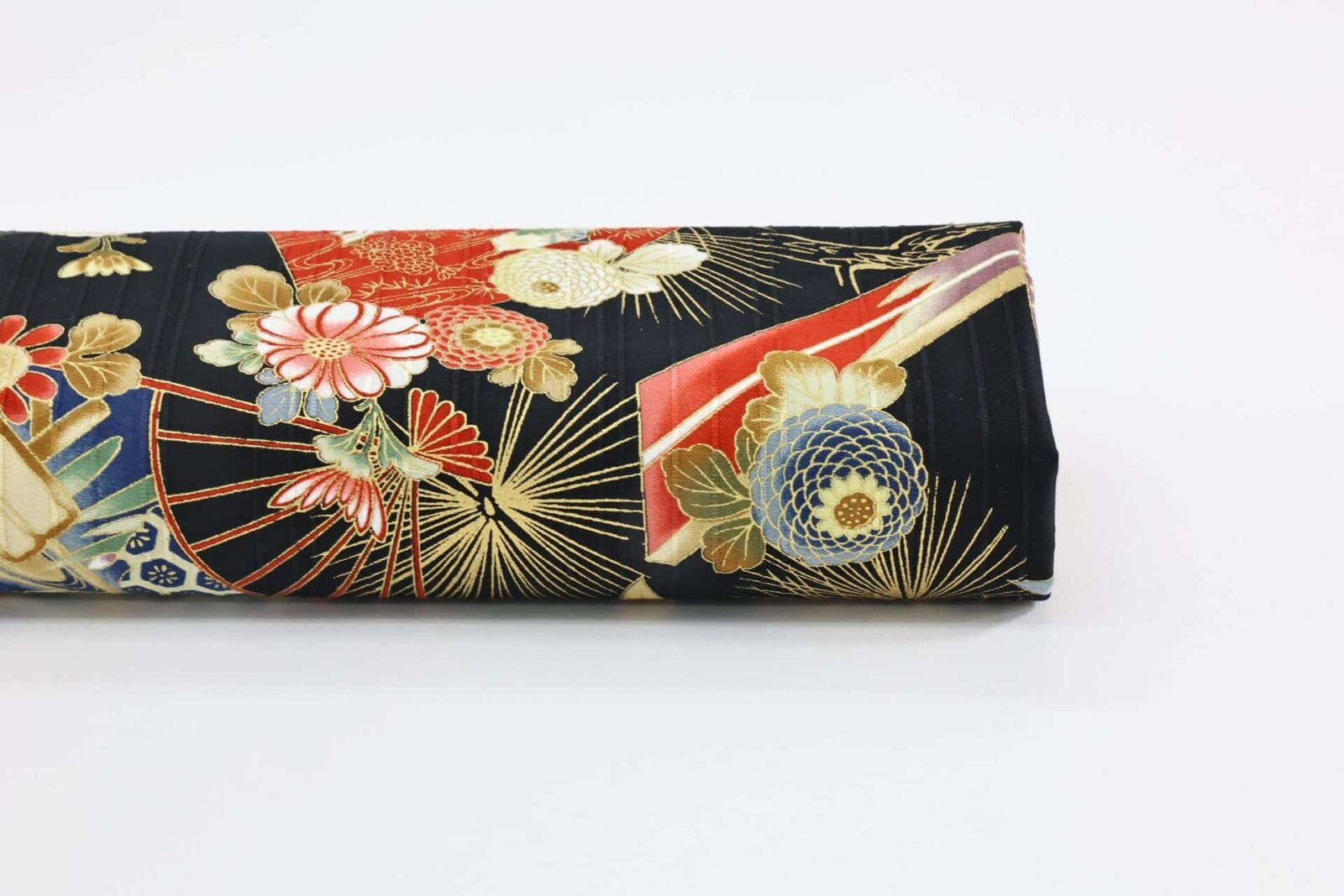 Japanese fabric fans and flowers black background