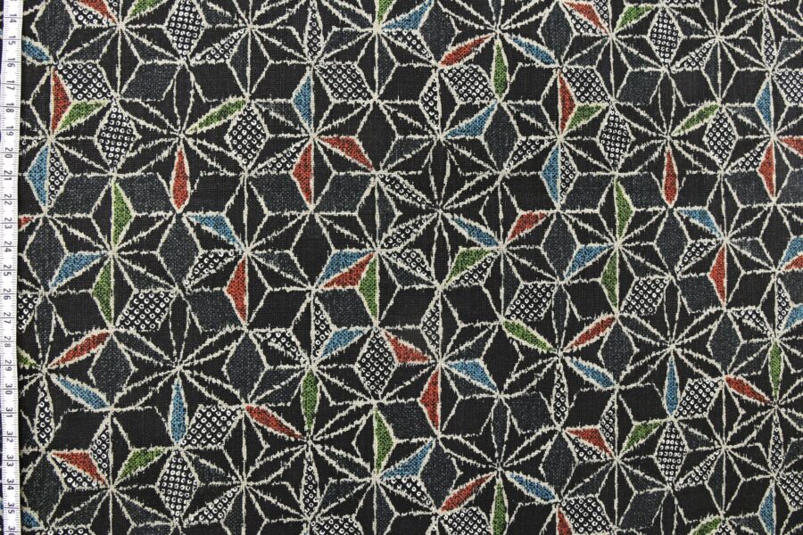 Ecru multicolored Asanoha fabric navy black background