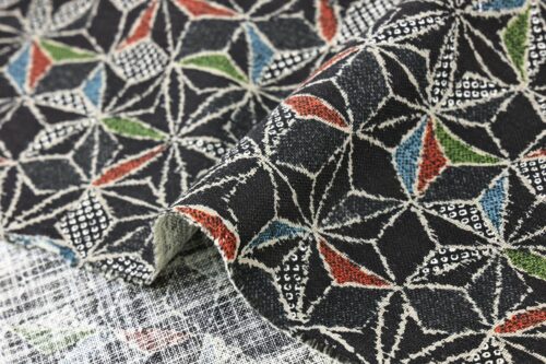 Ecru multicolored Asanoha fabric navy black background