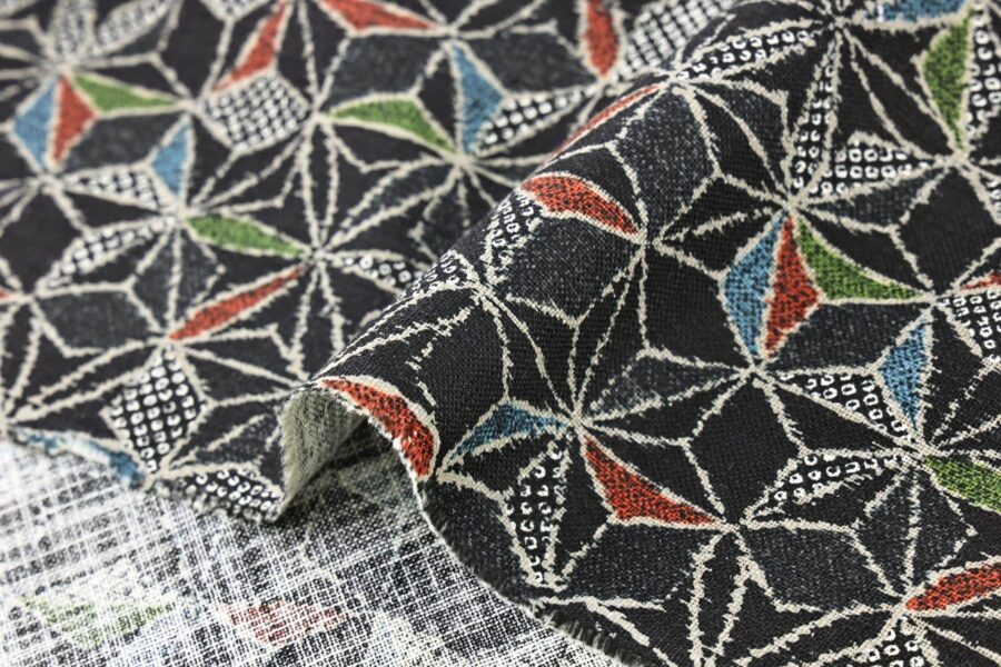 Ecru multicolored Asanoha fabric navy black background