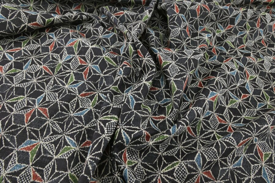Ecru multicolored Asanoha fabric navy black background