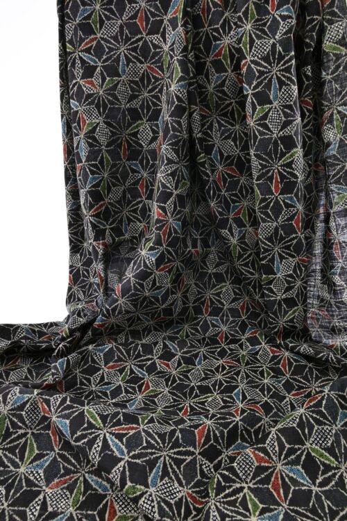 Ecru multicolored Asanoha fabric navy black background
