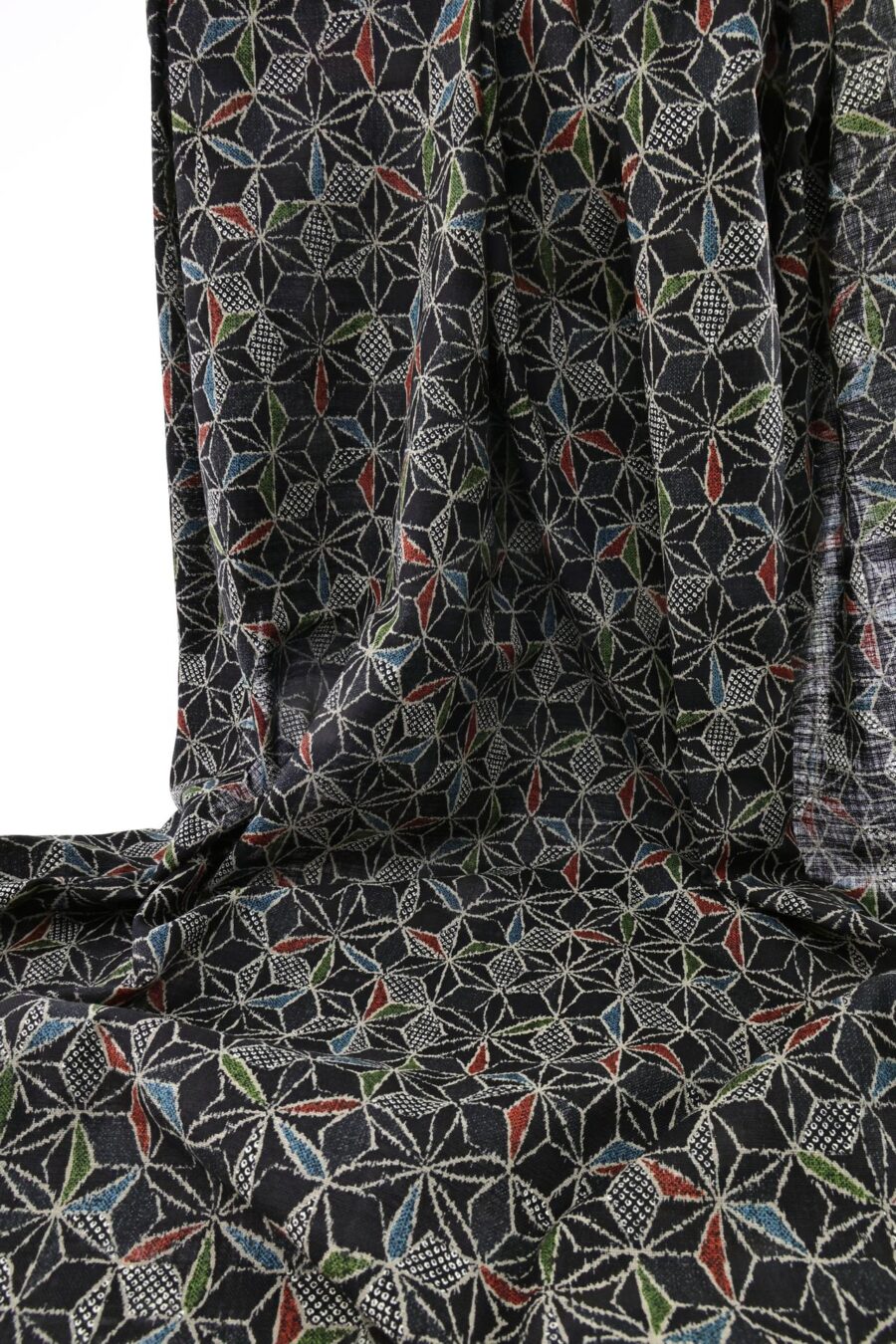 Ecru multicolored Asanoha fabric navy black background