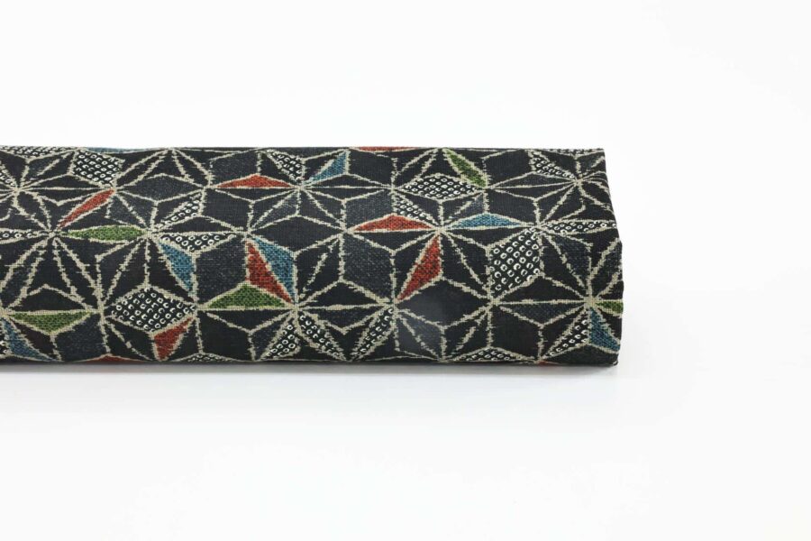 Ecru multicolored Asanoha fabric navy black background
