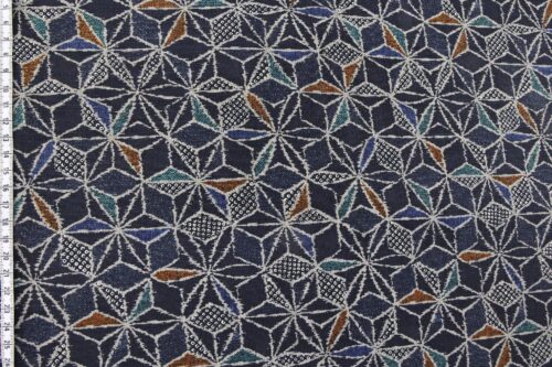 Ecru multicolored Asanoha fabric navy blue background