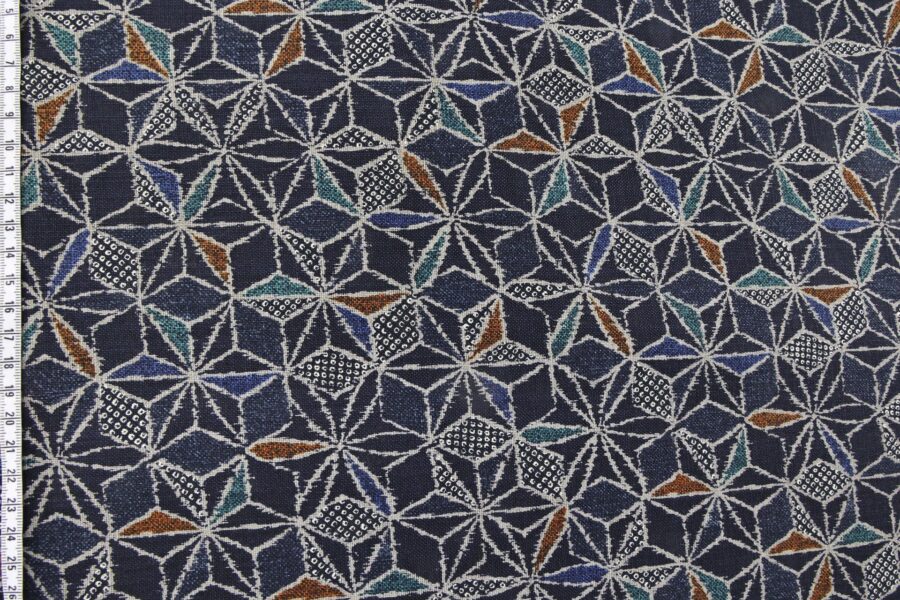 Ecru multicolored Asanoha fabric navy blue background
