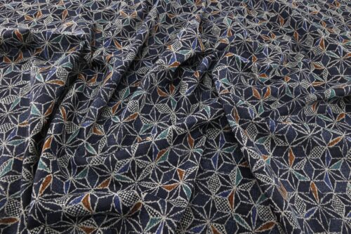 Ecru multicolored Asanoha fabric navy blue background