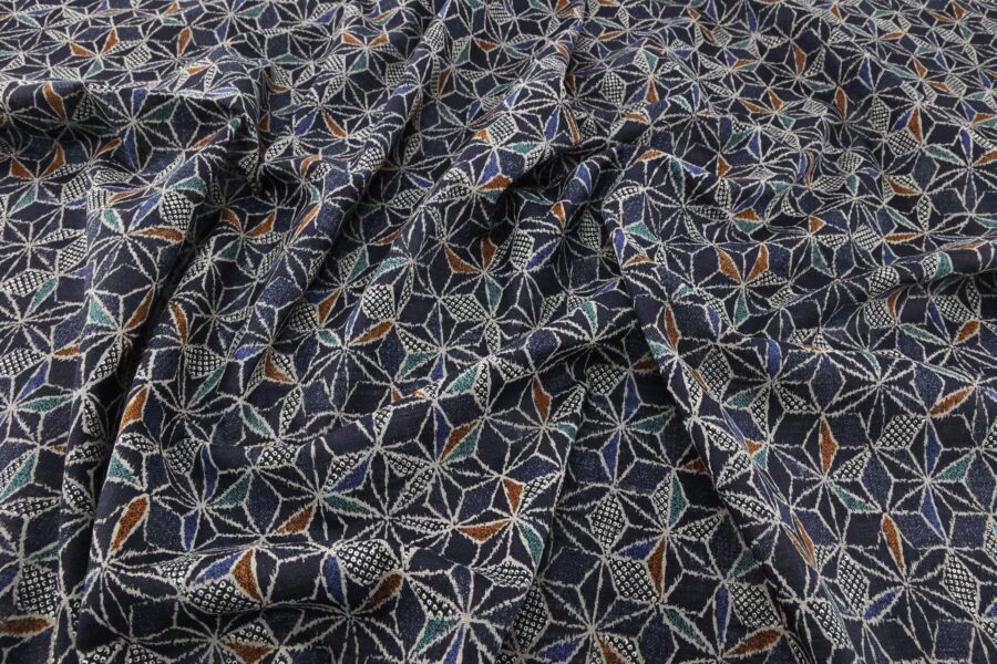 Ecru multicolored Asanoha fabric navy blue background