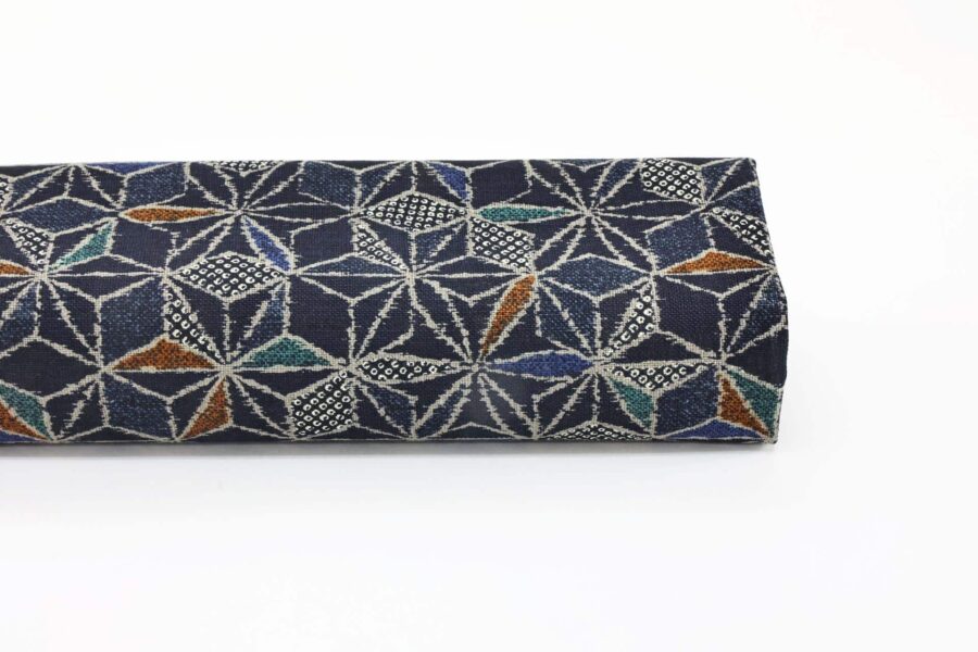 Ecru multicolored Asanoha fabric navy blue background