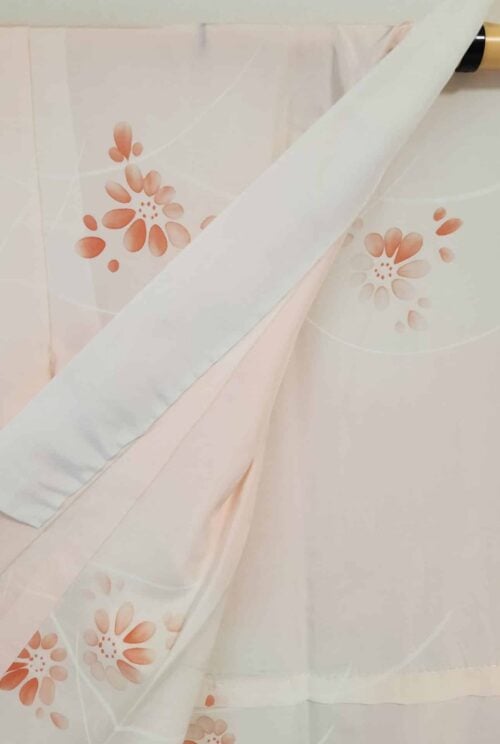 Pink Nagajuban with coral red flowers