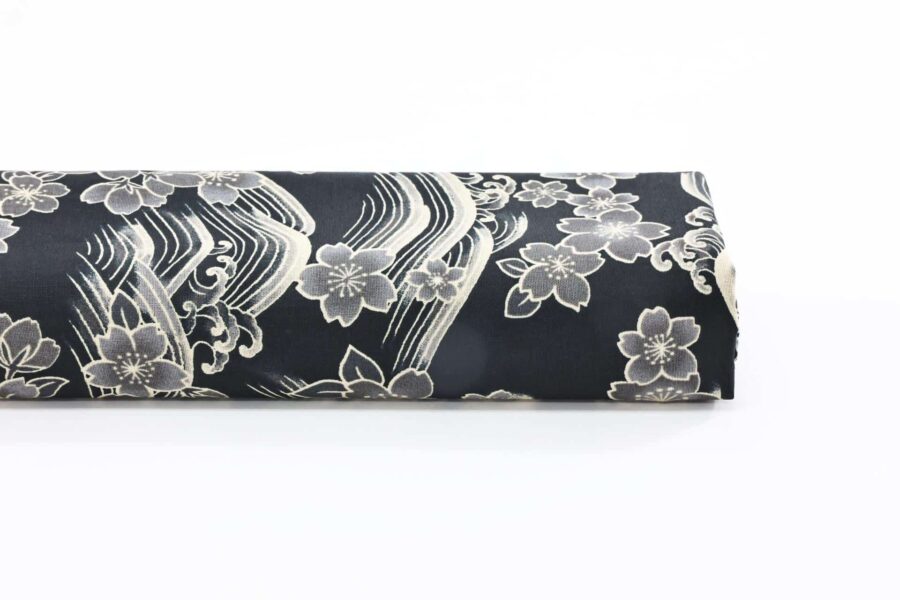 Sakura and mount Fuji fabric on light black background