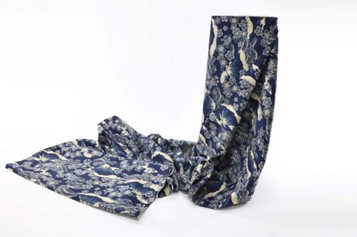 Sakura and mount Fuji fabric on light navy background