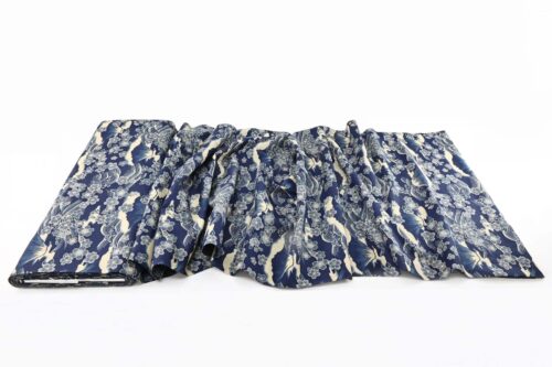 Sakura and mount Fuji fabric on light navy background