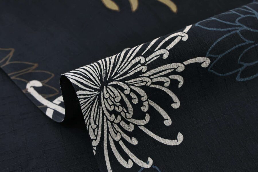 Japanese fabric Kiku in sparkle black background