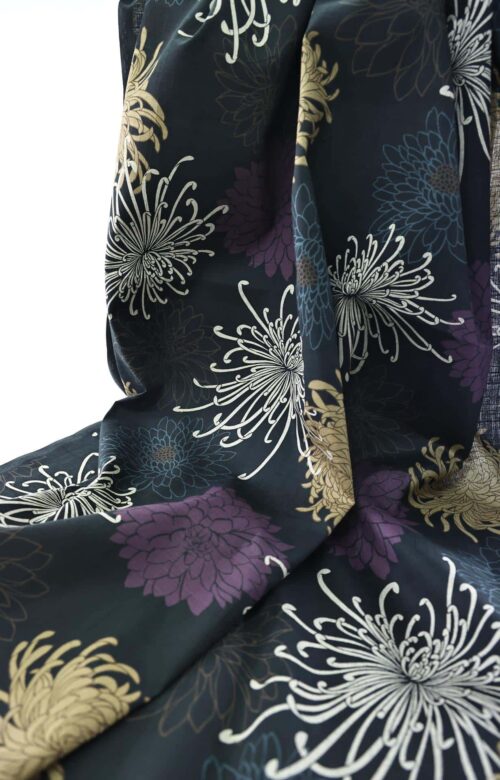 Japanese fabric Kiku in sparkle black background