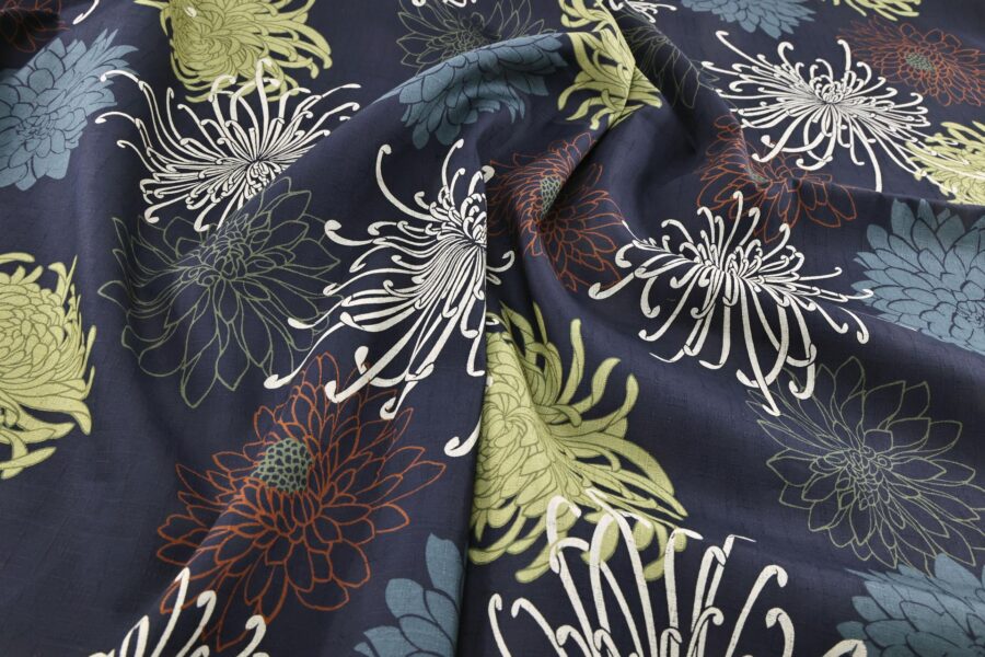 Japanese fabric Kiku in sparkle blue background