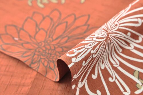 Japanese fabric Kiku in sparkle orange background